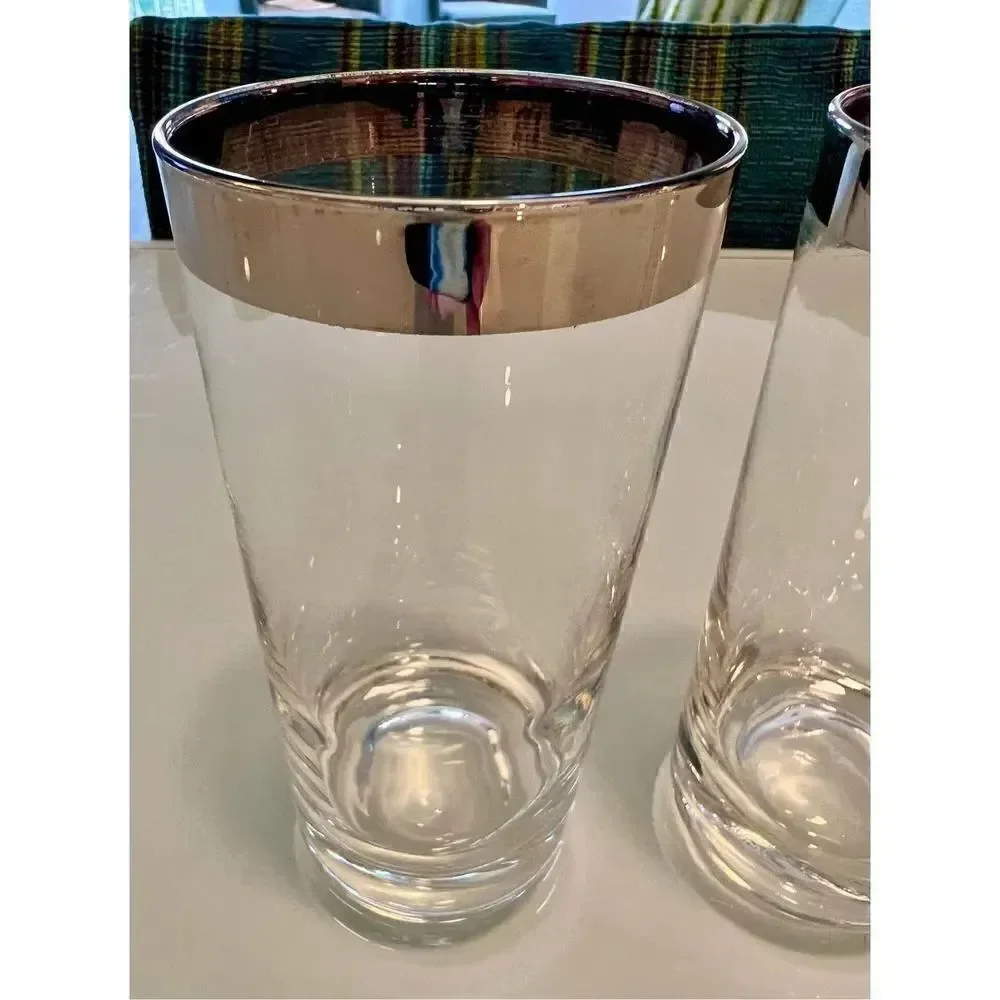 Lot of 3 Dorothy Thorpe Silver Rim Highball Glasses Ice Tea Drinking Glasses